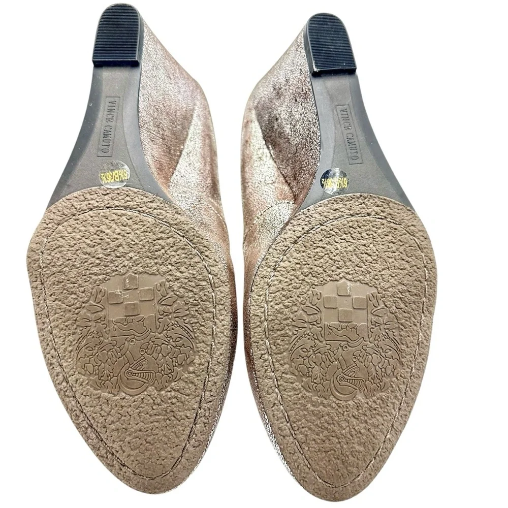 Vince Camuto Metallic Leather Wedge Heels Sz 6.5 VC-Melle Enhanced Silver‎ Pumps
